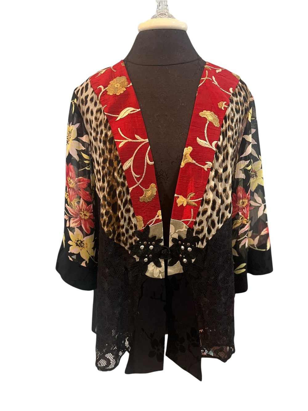NWT Spencer Alexis Kimono Top Brocade Lace Embroidery 1X New